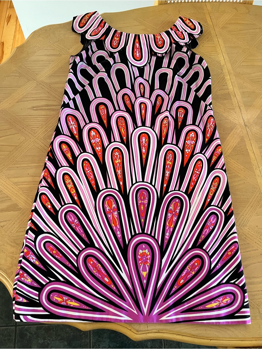 Anna Sui Black, Pink & Red Graphic A-Line Sleeveless Knee Length Dress